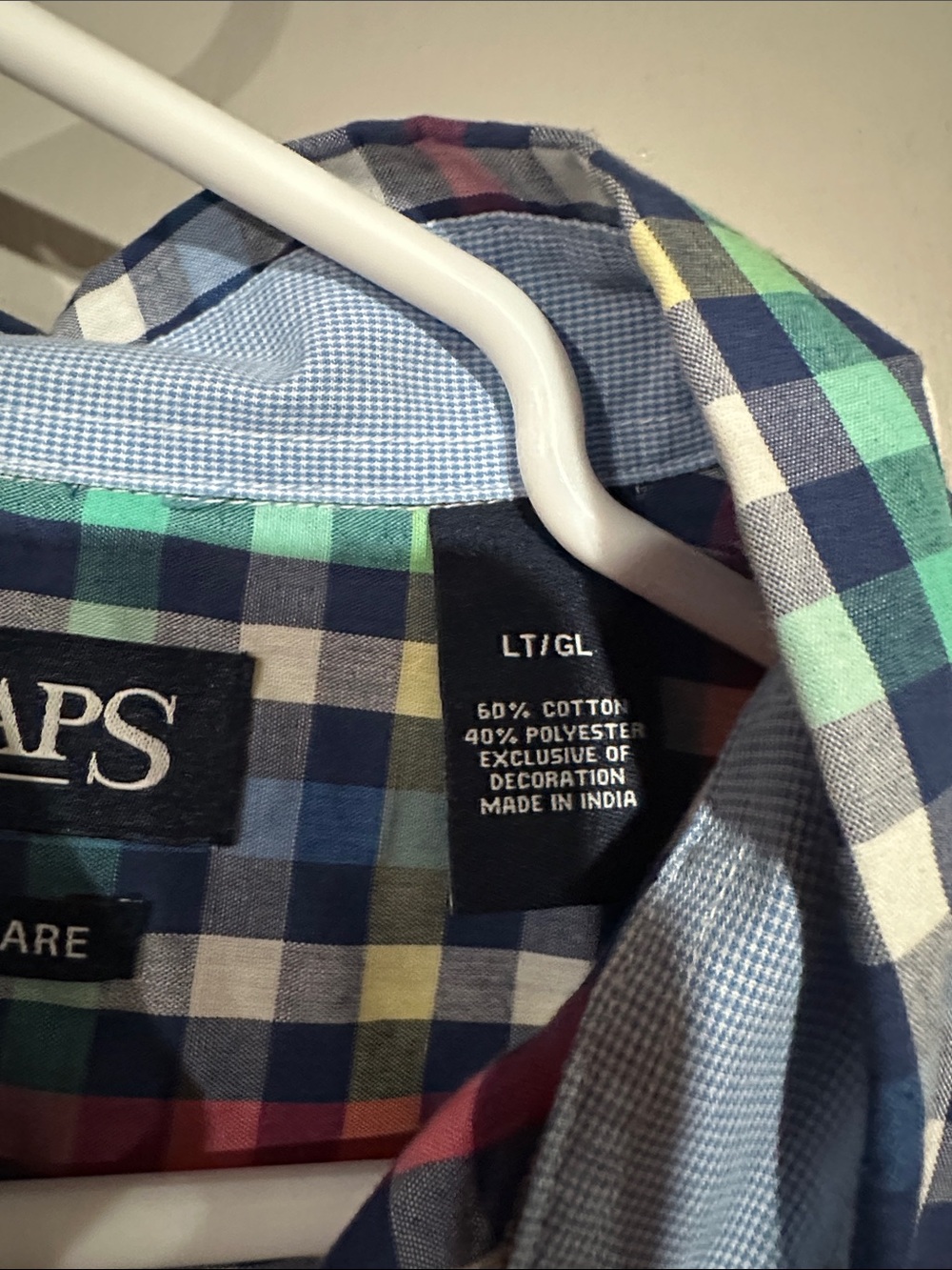 Chaps Men's Multicolor Plaid Button-Down Shirt - Blue, Green, Red, Yellow - Picture 4 of 5